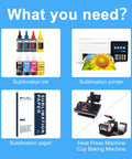 Sublimation ink, printer, paper, and heat press machine for inkjet printers and DIY projects.