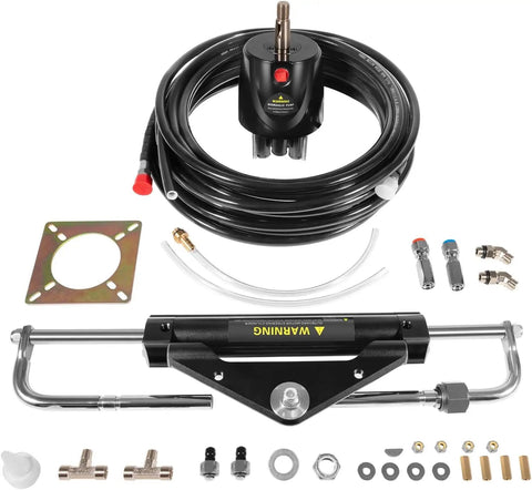 150HP Hydraulic Outboard Steering Kit for Single-Station Boats with Built-In Two-Way Lock Cylinder, 150HP Pump, and High-Strength Nylon Hose