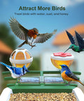 Solar Powered Bird Feeder With Camera For Outdoor Use AI Recognition And Real Time Alerts Wireless Bird House with fruit compartments, birds around feeder.