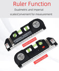 Cross Line Laser Level Kit With 8 Ft 2.5M Ruler For Flooring And Tile Installations Cabinet Mounting And Shelves Home Renovation Must Have Pro Grade For Quick Precise Level And Plumb Every Time showing dual metric and imperial scales