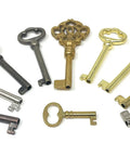 Vintage Skeleton Key Set On One Ring For Antique Furniture Ten Bit And Barrel Keys For Cabinets Clocks Dressers Roll Top Desks Includes KY-18 KY-12AC