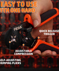 Person using Pro Grade Ferrule Crimping Tool Kit with Self Adjusting Ratchet for AWG 28 to 7, showcasing adjustable compression.