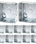 Heavy Duty 4 Inch Square Electrical Box Set 12 Pack Galvanized Metal With 21 Cubic Inch Capacity And Knockouts For Half Inch And Three Quarter Inch Wiring, front view