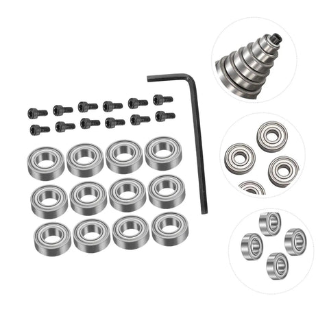Top Mounted Bearing Guide For Router Bits Replacement Kit with bearings, set screws, wrenches, low noise, pro grade woodworking accessory.