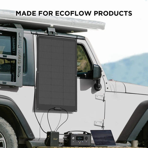 100W Flexible Solar Panel For Off Grid Power, High Efficiency 23 Percent, IP68 Waterproof, on Jeep for outdoor use