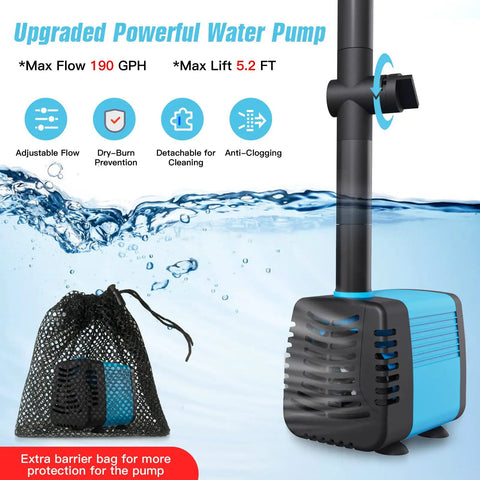 Must Have 15W Solar Fountain Pump With 190GPH Flow Submersible Solar Powered Water Pump With Adjustable Flow shown