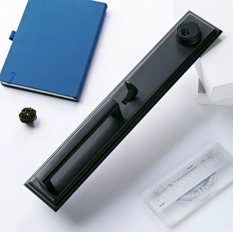 Double Door Lockset With Keyed Entry Handleset And Inactive Dummy Handleset Key Alike Front Exterior Door Lever in oil rubbed bronze