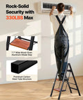 Three Step Folding Ladder With Wide Anti Slip Pedals And Comfort Handgrip Lightweight Aluminum 330 Lbs Capacity Portable Plant Support used for AC repair