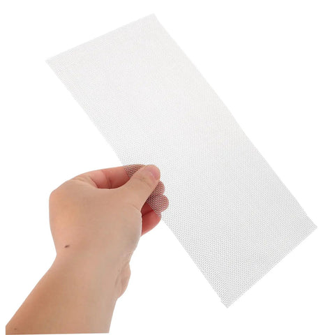 Person holding 2 Pack Stainless Steel Mesh Repair Screen For Car Bumpers And Plastic Cracks Holes Quick Weld Patch Mesh, rectangular.