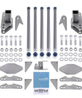 Beefy Adjustable Universal Parallel 4 Link Kit For Car Suspension Upgrades Heavy Duty Steel Links With Zinc End Caps 24 Inch Long Built For Hot Rods And Rat Rods Classic Cars And Air Ride Systems, 4-link kit parts laid out