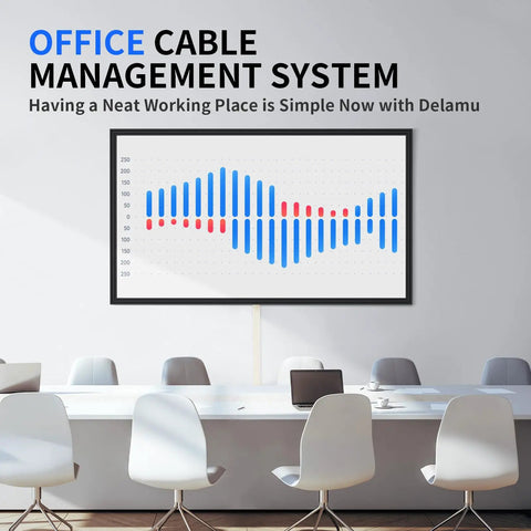 Office setup with chairs and desk, TV mounted using One Cord Channel Cable Hider For Wall Cables 254 Inch Length White Cable Cover