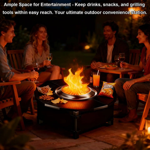 40 Inch Adjustable Fire Pit Surround Tabletop For Bonfire And Ranger Stoves, Powder Coated Steel Top With UV Resistant Fabric
