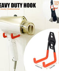 Heavy Duty Garage Storage Hooks 2 Pack Wall Mount Tool Organizer for hanging ladders, garden tools, power tools, hoses, bikes.