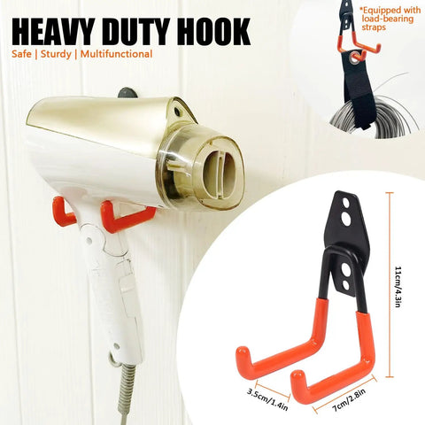 Heavy Duty Garage Storage Hooks 2 Pack Wall Mount Tool Organizer for hanging ladders, garden tools, power tools, hoses, bikes.