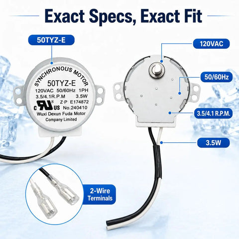 Plug And Play Drop In Ice Maker Synchronous Motor 120V Replacement For Commercial And Home Ice Makers 50 60Hz 3.5 4.1 RPM Compatible With HZB Series Models And More, 2-wire terminals