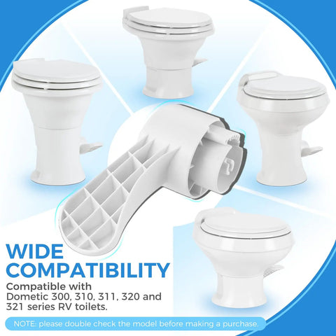 RV Toilet Foot Pedal Kit For Dometic 300 310 311 320 321 Series Toilets shown with various compatible models