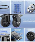 Front view: 4-inch heavy-duty swivel caster wheels with brakes, set of 4 with top-plate mounts