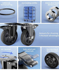 Built Tough 4 Inch Caster Wheels With Dual Safety Brakes Rust Proof Coated Stand showing 360° rotation and dual locking features.