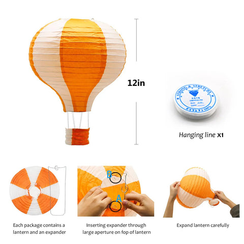 Hanging Hot Air Balloon Paper Lanterns Party Decor Set 12 Inch Colorful Lanterns assembly with orange lantern and expander