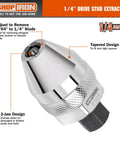 One Quarter Inch Drive Mini Damaged Bolt And Stud Extractor 51013 with chrome finish and 3-jaw design visible side view