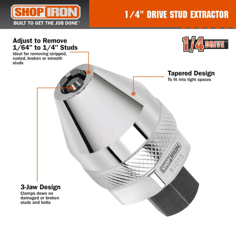 One Quarter Inch Drive Mini Damaged Bolt And Stud Extractor 51013 with chrome finish and 3-jaw design visible side view