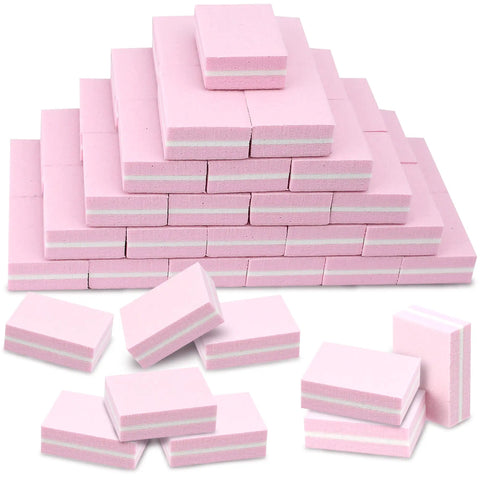 Mini Nail Buffer Blocks Set 100 180 Grit For Nail Prep And Gel Polish Sponge Buffing Sanding Blocks File Kit Pro Grade Bulk 50 Pcs Pink