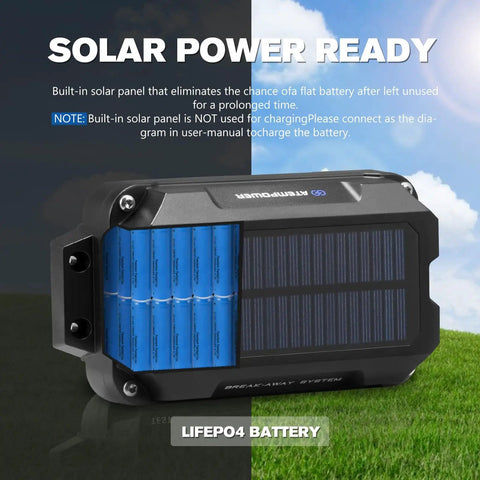 Trailer Brake Controller Kit With Solar Panel 12V 3Ah LiFePO4 Battery Breakaway Kit LED Indicator Switch Weatherproof IP65
