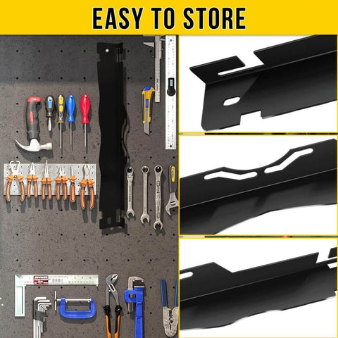 Beefy Steel Toe Alignment Tool for Wheel Angles hanging on a wall with tools, pro-grade kit with rust-resistant black finish