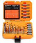 Must Have 24 Piece Screw Extractor And Left Hand Drill Bit Set With HSS Titanium Coated Bits And Spiral Flute And MultiSpline Extractors