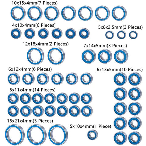 Heavy Duty RC Bearing Kit For Traxxas Trx6 1/10 Crawler assorted steel ball bearings in various sizes and quantities.
