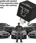 Heavy Duty 5 Pin Automotive Relay 12V 40A Plug In And Go Fuel Pump Starter Switch For Ford F150 Explorer Expedition Transit Runs Smooth Takes A Beating Every Day 2 Pack with black casing and metal contacts.