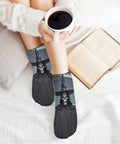 Person wearing Death Scythe Ankle Socks With Moisture Wicking Tech, holding a coffee cup, showcasing unisex casual sports design.