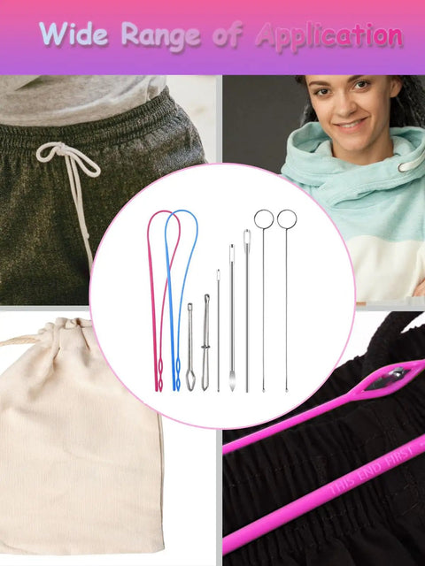 9Pcs Drawstring Threader Set Flexible Stainless Steel Bodkin Clip Loop Turner For Hoodies And Pants DIY Rope Threader Tool Kit