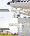 Ultra Bright 45W 6000LM Motion Sensor Outdoor LED Flood Lights 5000K Daylight 600W Equiv mounted on soffit and wall