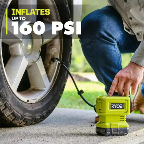 Cordless Tire Inflator Kit With 18V 2 Ah Battery And Charger, Digital Gauge, inflating car tire, 160 PSI, outdoor use
