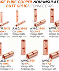 115 Piece Non Insulated Butt Splice Connector Kit For 8 To 26 AWG Wire Heavy Duty Pure Copper Seamless Barrel Connectors shown.