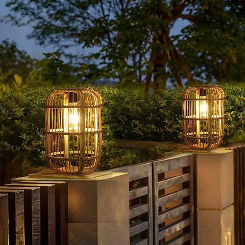 Large Outdoor Solar Lantern With Rattan And Bamboo Build Dope Glow For Garden Patio And Yard Waterproof Hanging Lantern With Handle And Edison Bulb Openwork Design For Tabletop Decoration illuminating garden pathway