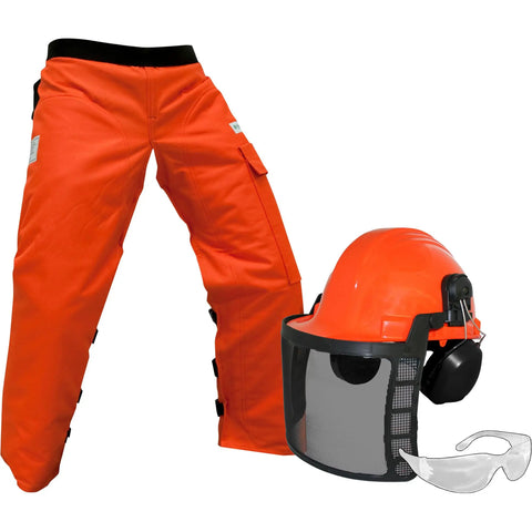 All In One Forestry Safety Gear Kit Including Apron Chaps Helmet With Face Shield Ear Muffs Safety Glasses Chainsaw Pants Logging Tools And Orange Protective Accessories For Arborists