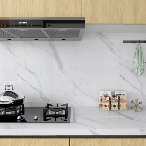 Kitchen with Marble Contact Paper For Countertops And Cabinets Waterproof Peel And Stick Vinyl Wrap Glossy Marble Wallpaper.