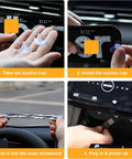 Blue LED Car Light Sign With USB Type-C Touch Control And Suction Cup Mount installation steps, from suction cups to USB connection.