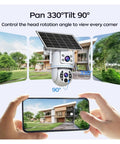 For Real 4K Dual Lens Outdoor Security Camera With Hassle Free Solar Charging And Clean 360 Pan Tilt Zoom Wifi Wireless Surveillance System For Yard Watch, showing pan and tilt features.