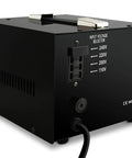 Beefed Up 3000W Voltage Converter Transformer with input voltage selector and circuit breaker protection, side angle view