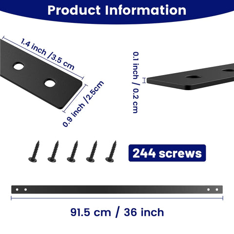 Product information showing Heavy Duty 61 Pack 36 Inch Flat Straight Deck Balusters With Screws Ready To Go Metal Railing Spindles details.