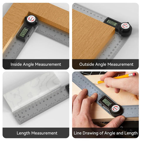 Digital Angle Finder Protractor In Stainless Steel, 7 Inch 200mm measuring angles and lengths on wood and marble surfaces.