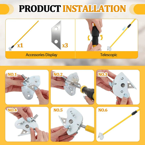 Stand Up Carpet Cutter Tool With 4 Replacement Blades Heavy Duty Roller Telescoping Fiberglass Handle Extends 50 To 85 Inches For Glue Down Removal And Rug Cutting For Pros And DIYers installation steps and telescoping handle