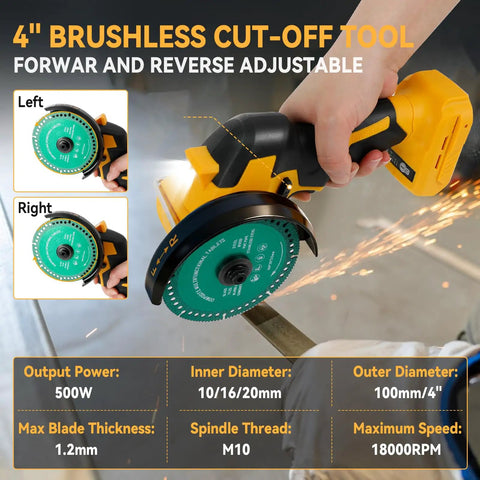 4 Inch Cordless Cut Off Tool For DeWalt 20V Pro Grade Brushless Motor 18000 RPM in use cutting metal, side view