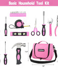Pink Tool Set For Women With Shoulder Strap 21 Pieces Basic Tool Kit In A Portable Zipper Tool Bag
