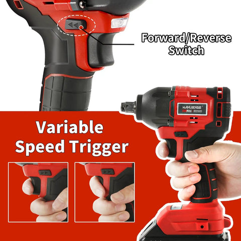 Cordless Impact Wrench Pro With 260 Ft-Lbs Torque showing variable speed trigger and forward/reverse switch