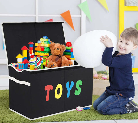 Extra Large Collapsible Toy Box Chest With Lids For Kids Storage filled with toys, in playroom setting, holds stuffed animals