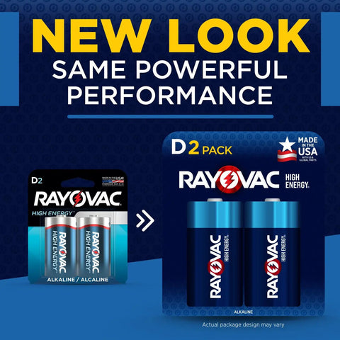 Old and new packaging of High Energy D Cell Batteries 12 Pack Alkaline Power For Flashlights Toys And Stereos